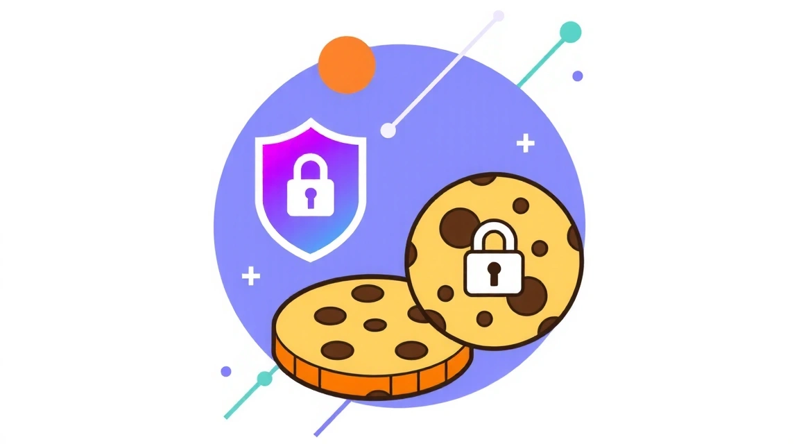 Digital cookies illustration with padlock and shield